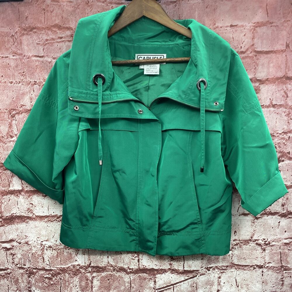 Carlisle Jacket Coat Top Women Size 4 Green Full Zip Short Sleeve